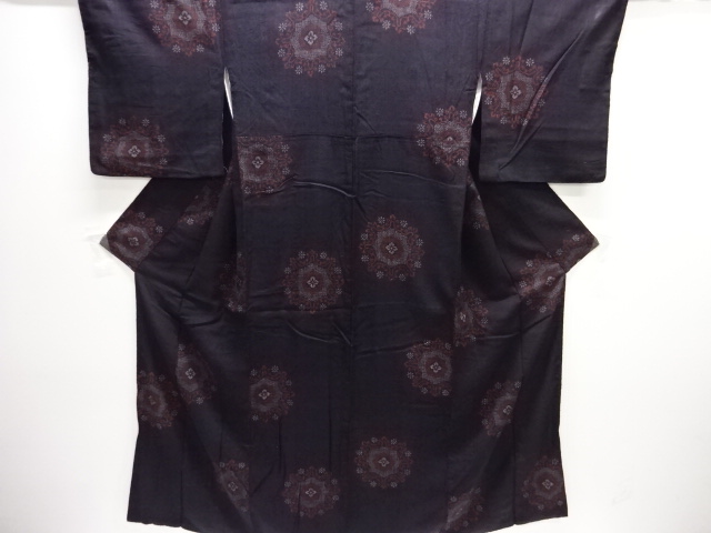 JAPANESE KIMONO / ANTIQUE KIMONO / SILK / YUKI TSUMUGI / WOVEN FLOWER CREST